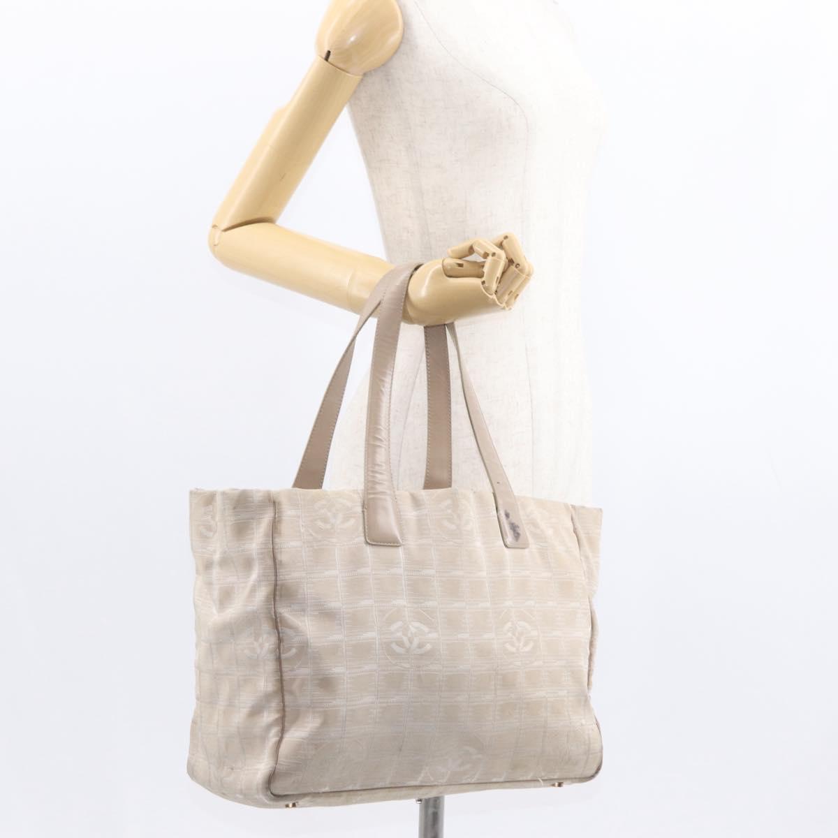 CHANEL New Travel Line Hand Bag Nylon Beige Gold CC Auth mr1630