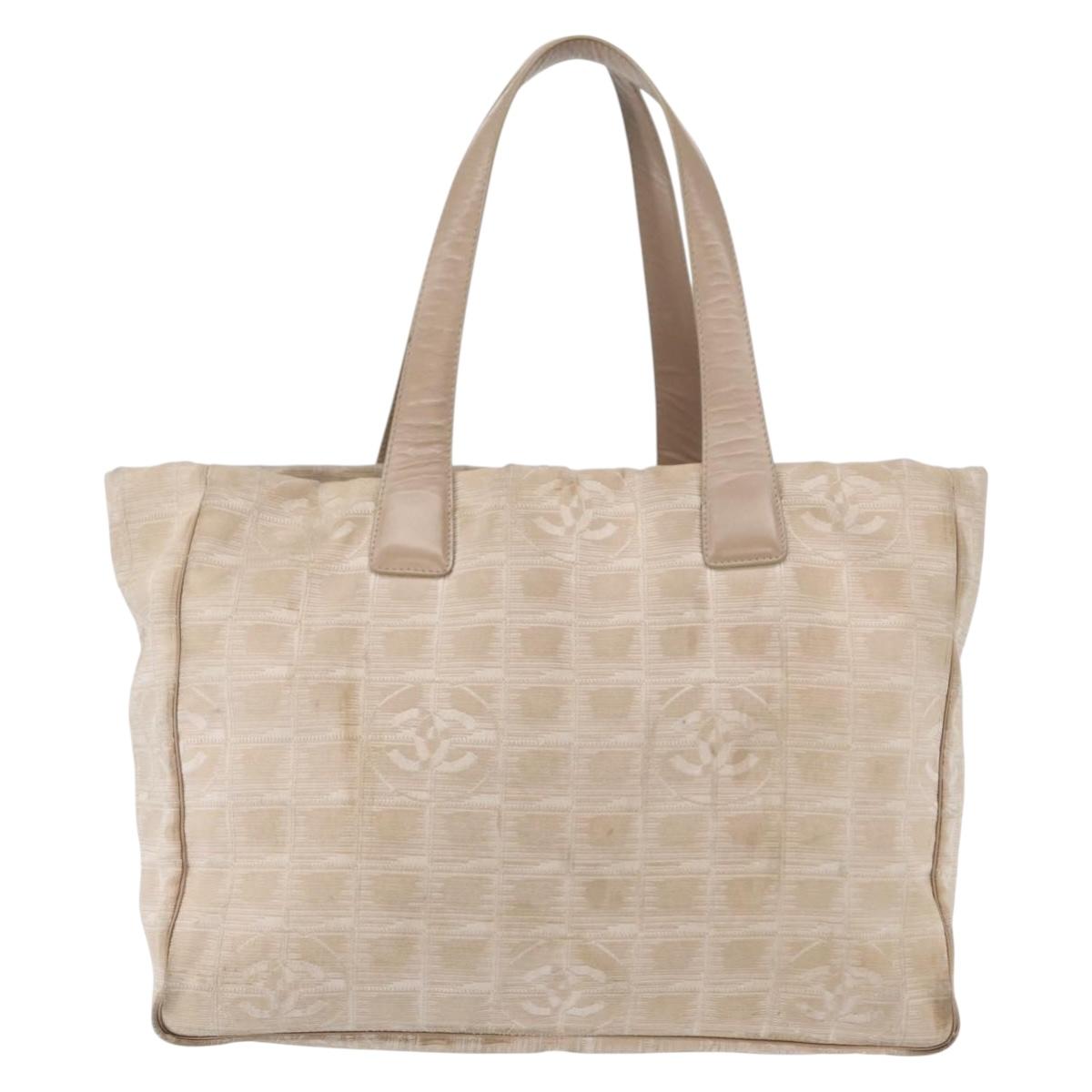 CHANEL New Travel Line Hand Bag Nylon Beige Gold CC Auth mr1630