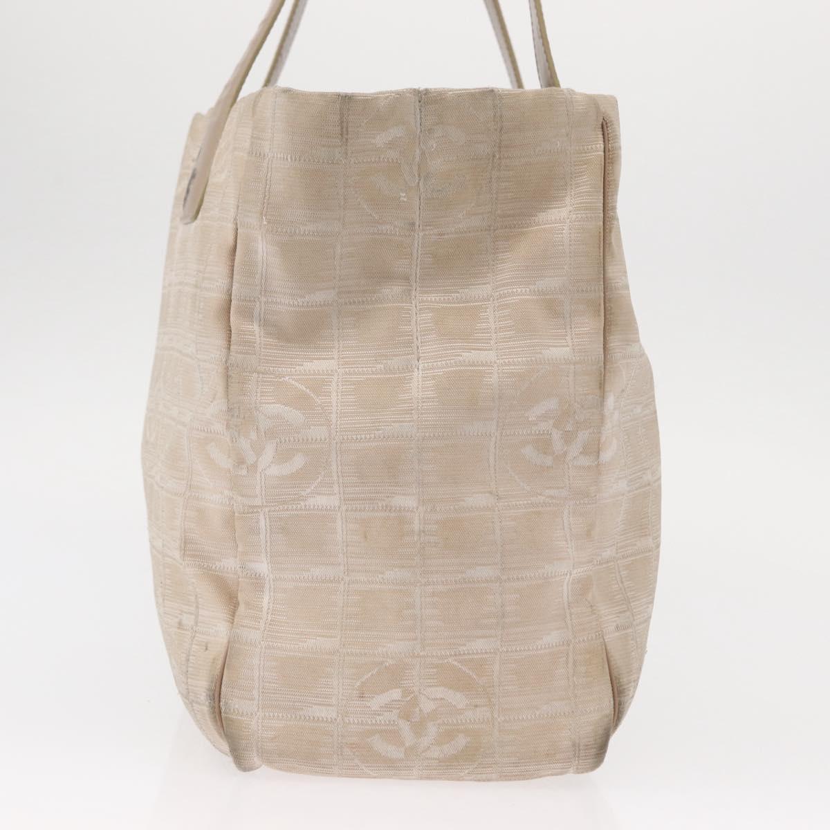 CHANEL New Travel Line Hand Bag Nylon Beige Gold CC Auth mr1630