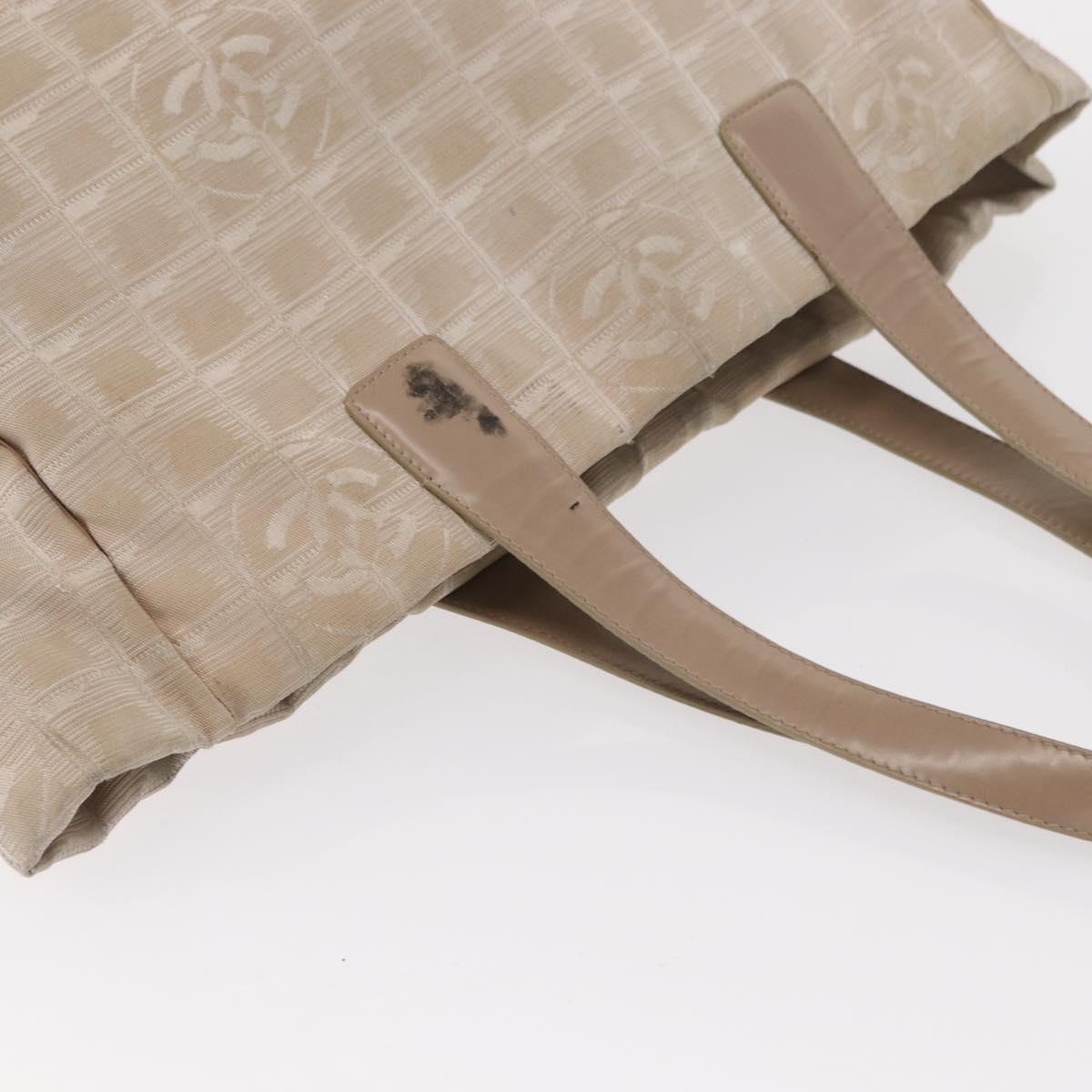 CHANEL New Travel Line Hand Bag Nylon Beige Gold CC Auth mr1630