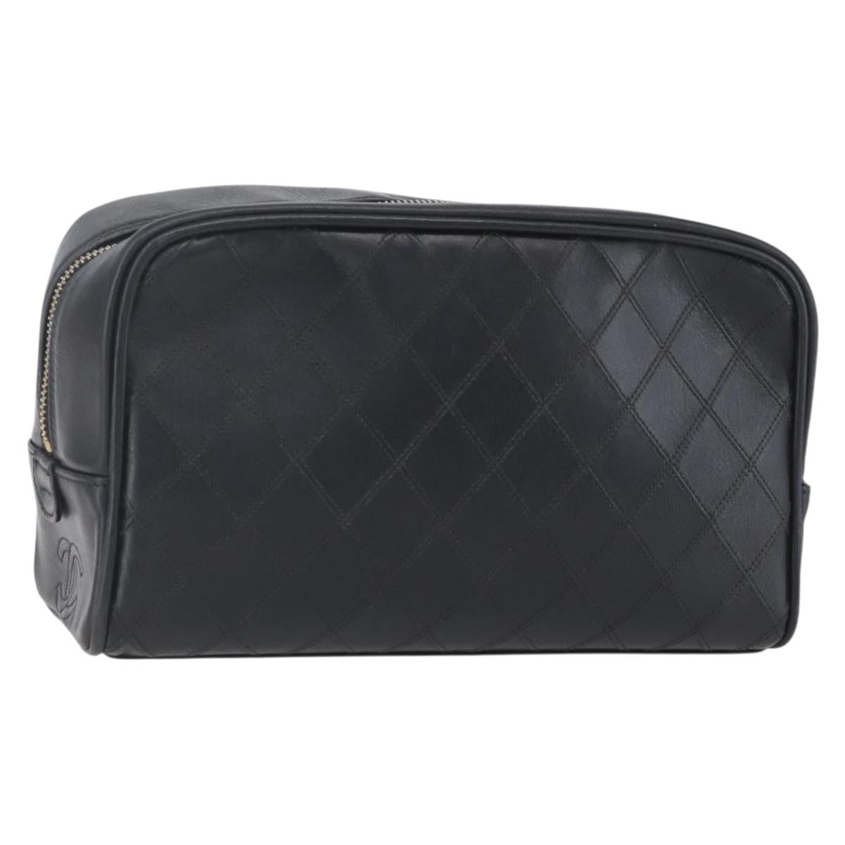 CHANEL Bicolore Pouch Patent leather Black Gold CC Auth mr1631