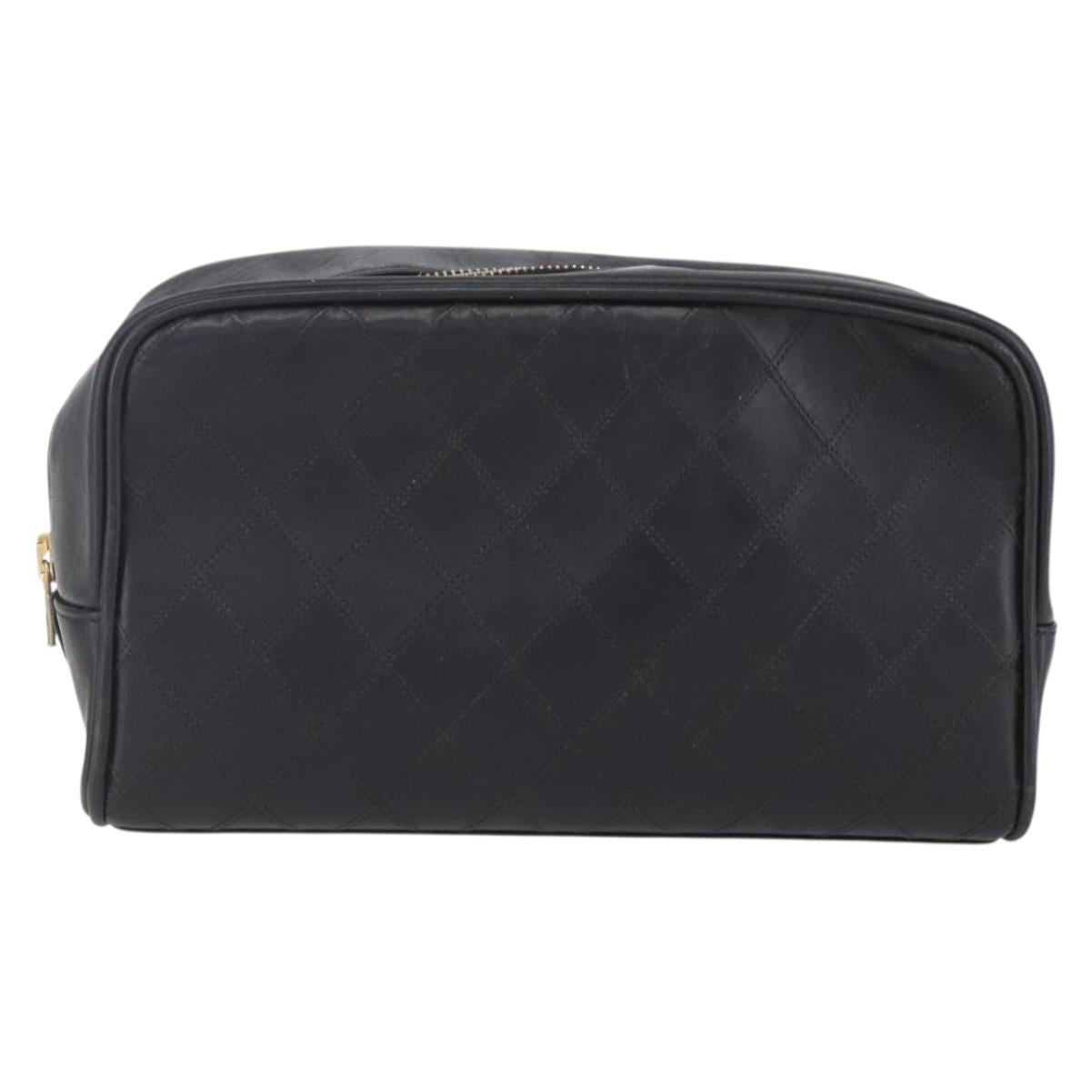 CHANEL Bicolore Pouch Patent leather Black Gold CC Auth mr1631