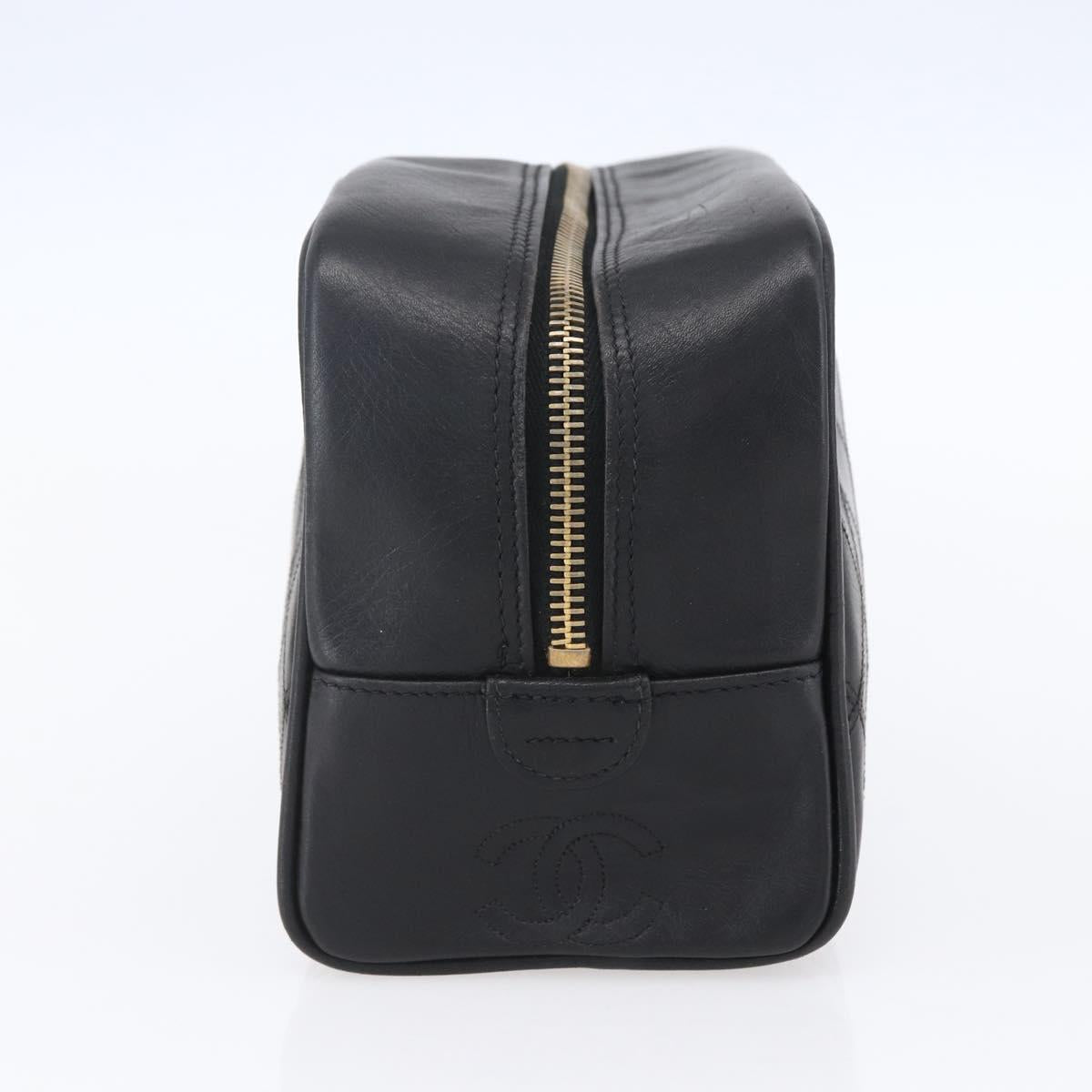 CHANEL Bicolore Pouch Patent leather Black Gold CC Auth mr1631