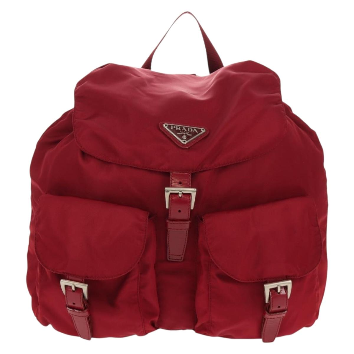PRADA Backpack Nylon Red Silver Auth mr1633V