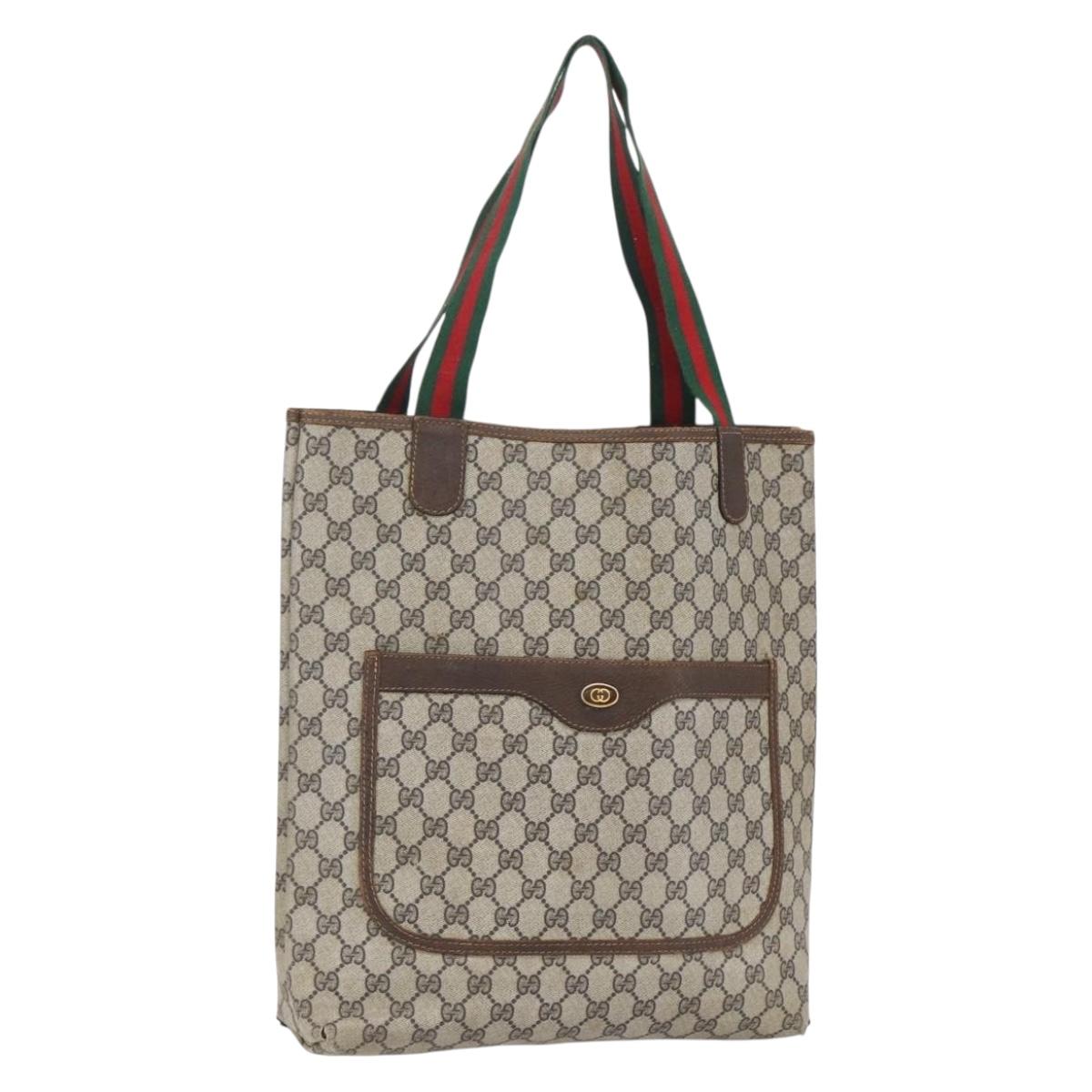 GUCCI GG Supreme Web Sherry Line Tote Bag PVC Beige Auth mr1634