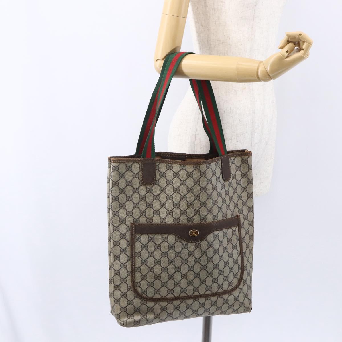 GUCCI GG Supreme Web Sherry Line Tote Bag PVC Beige Auth mr1634