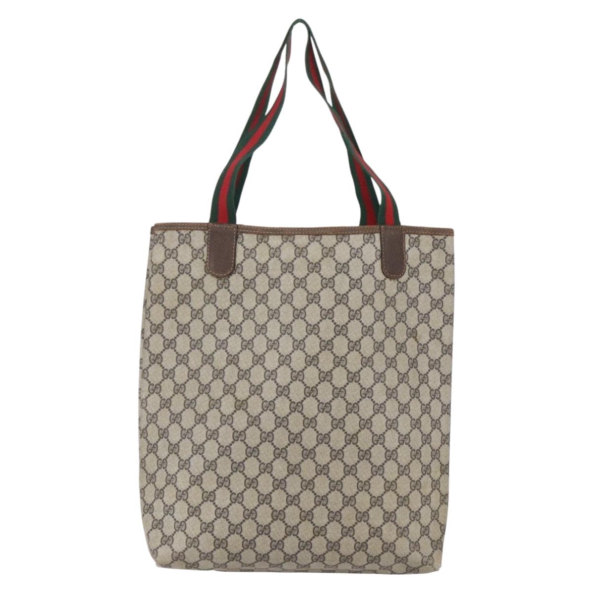 GUCCI GG Supreme Web Sherry Line Tote Bag PVC Beige Auth mr1634