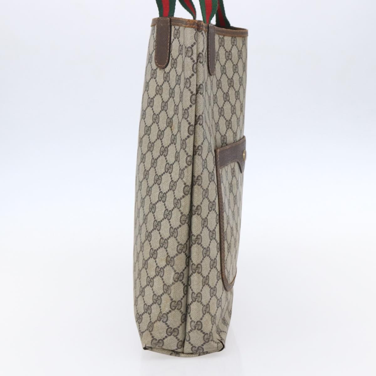 GUCCI GG Supreme Web Sherry Line Tote Bag PVC Beige Auth mr1634