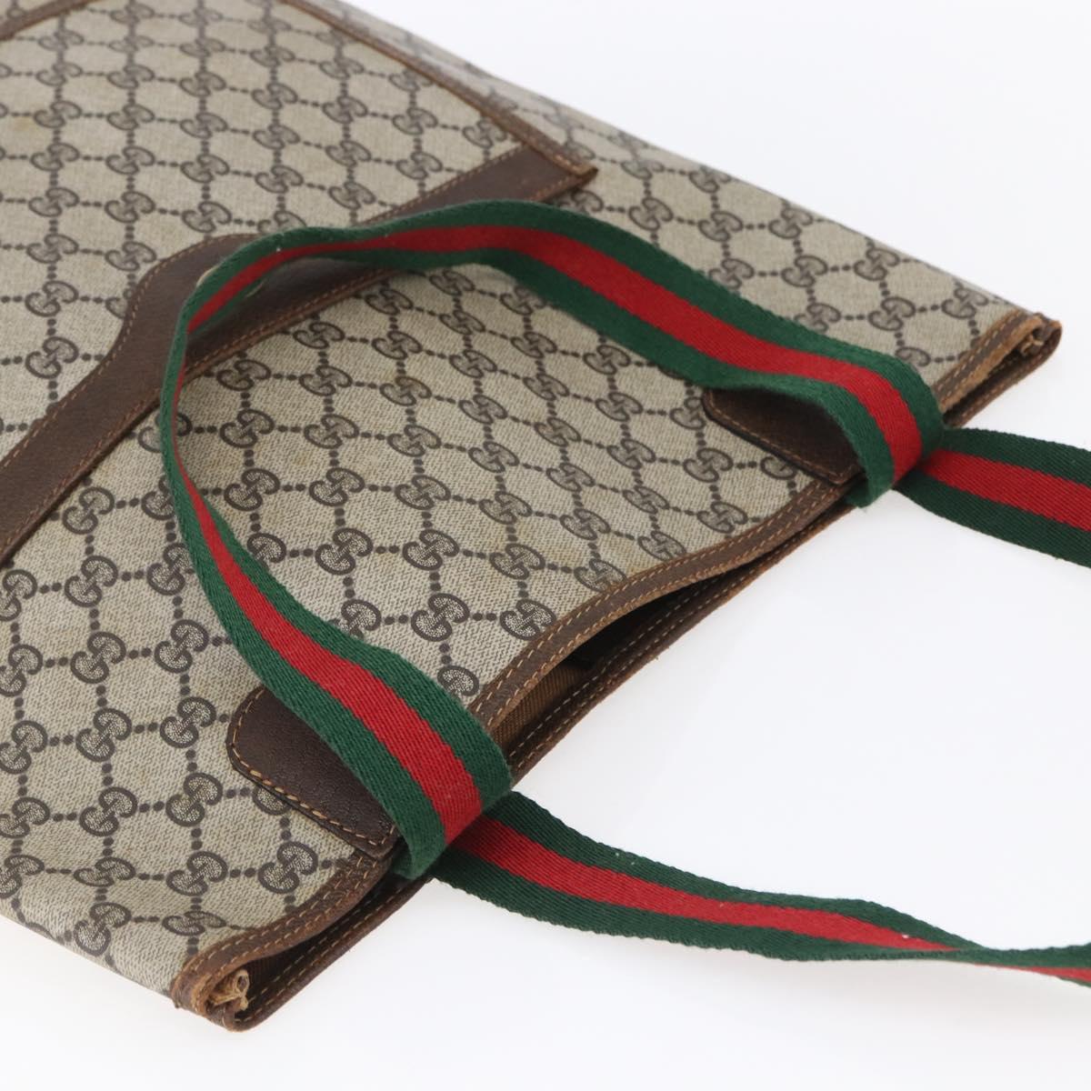GUCCI GG Supreme Web Sherry Line Tote Bag PVC Beige Auth mr1634
