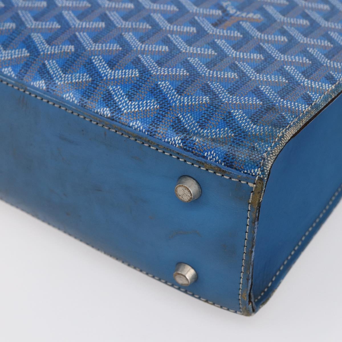 GOYARD Herringbone COMOR GM Tote Bag PVC Canvas Blue Silver Auth mr1635