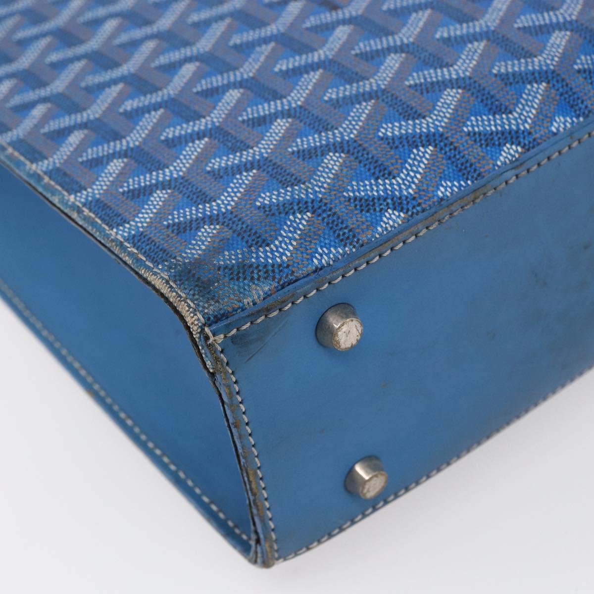 GOYARD Herringbone COMOR GM Tote Bag PVC Canvas Blue Silver Auth mr1635