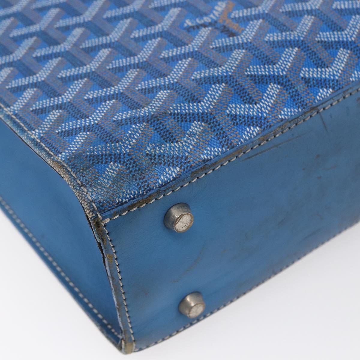 GOYARD Herringbone COMOR GM Tote Bag PVC Canvas Blue Silver Auth mr1635