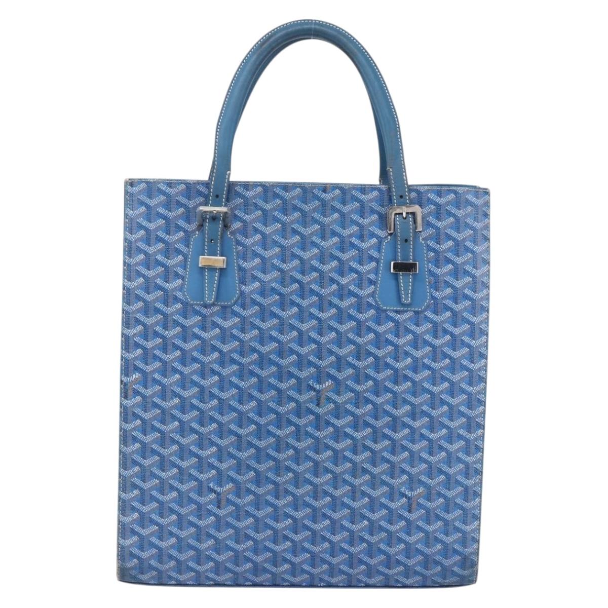 GOYARD Herringbone COMOR GM Tote Bag PVC Canvas Blue Silver Auth mr1635