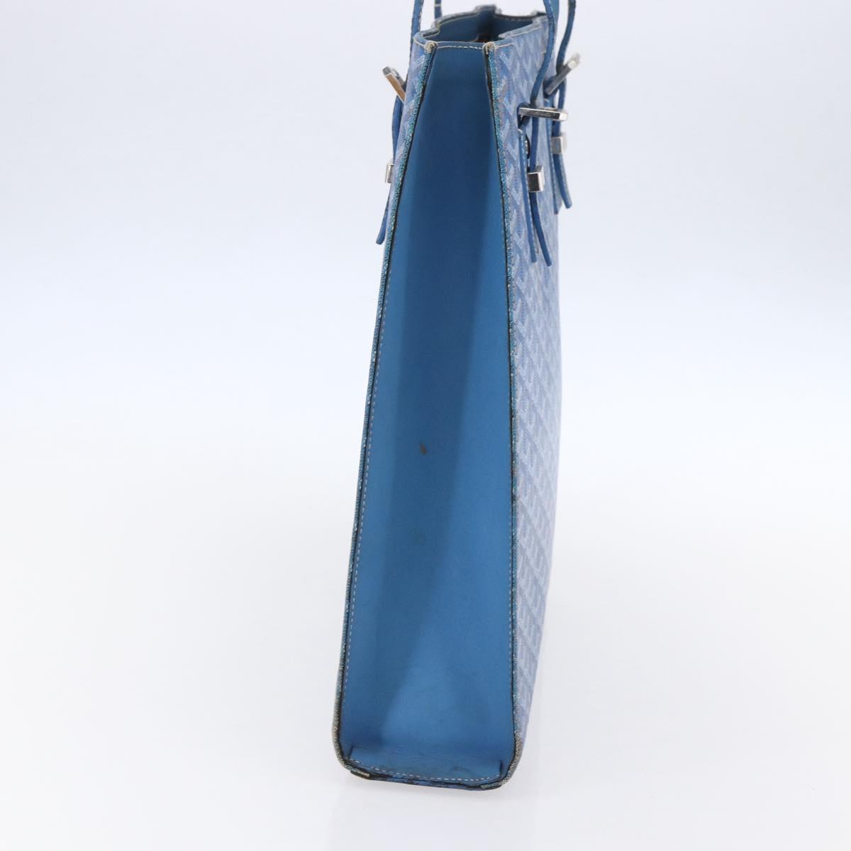 GOYARD Herringbone COMOR GM Tote Bag PVC Canvas Blue Silver Auth mr1635