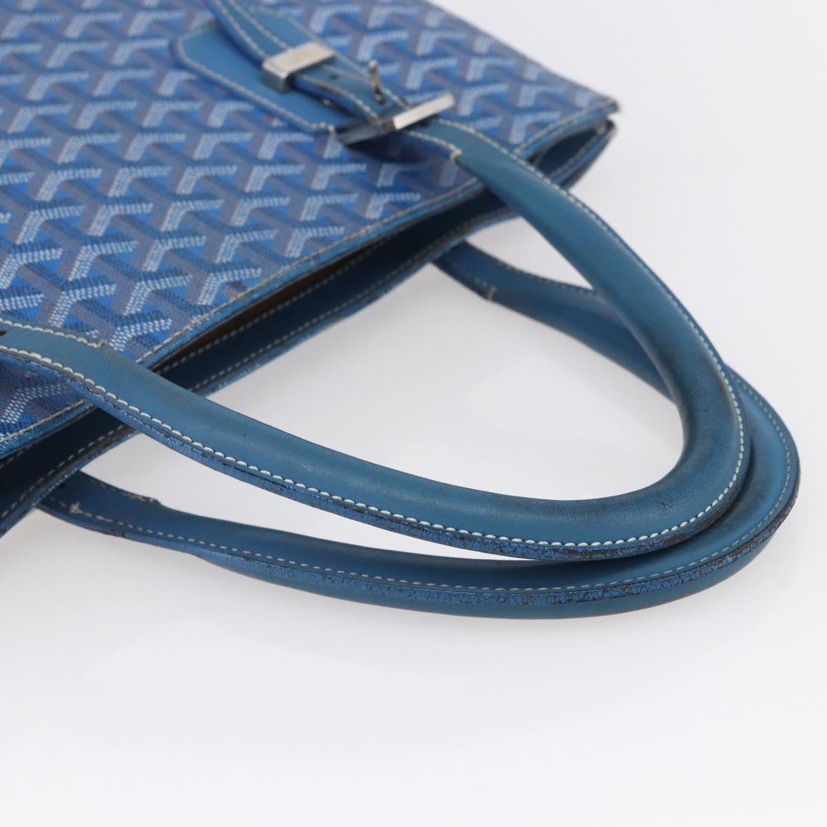 GOYARD Herringbone COMOR GM Tote Bag PVC Canvas Blue Silver Auth mr1635