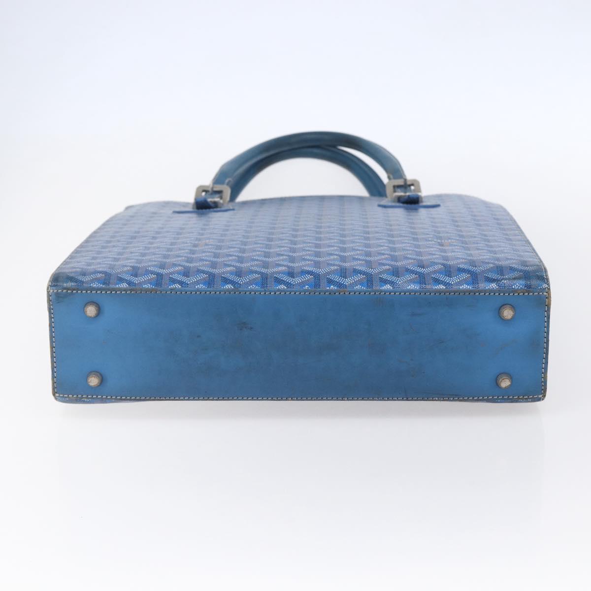GOYARD Herringbone COMOR GM Tote Bag PVC Canvas Blue Silver Auth mr1635