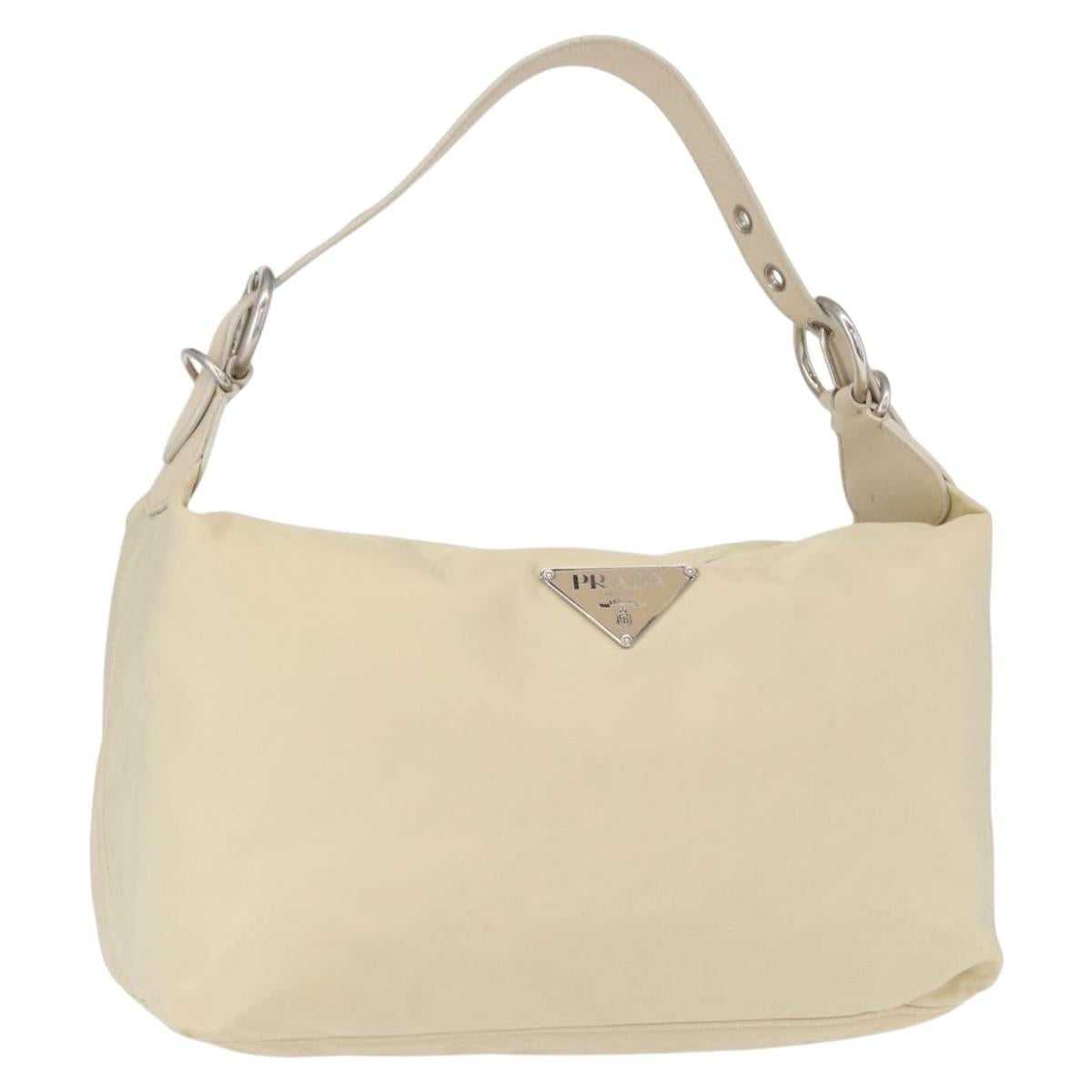 PRADA Shoulder Bag Nylon Beige Silver Auth mr1636