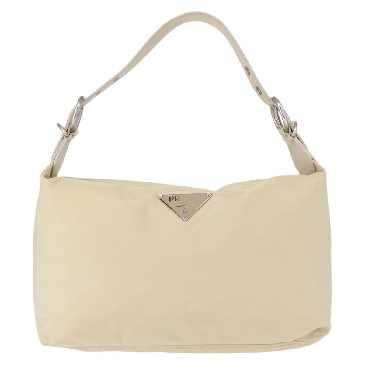 PRADA Shoulder Bag Nylon Beige Silver Auth mr1636