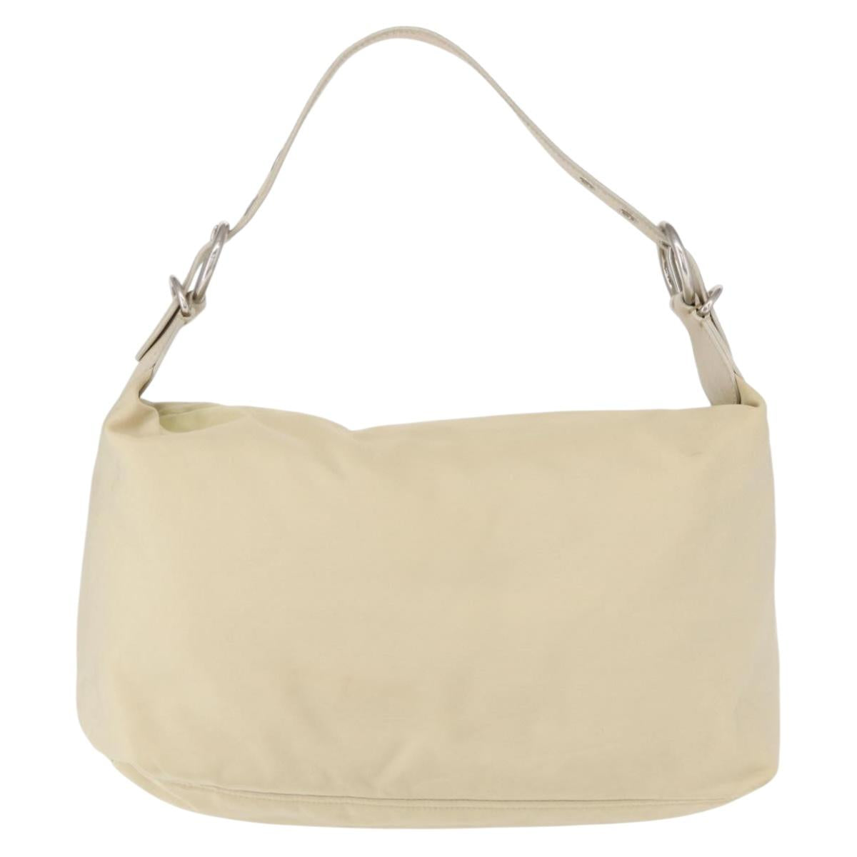 PRADA Shoulder Bag Nylon Beige Silver Auth mr1636