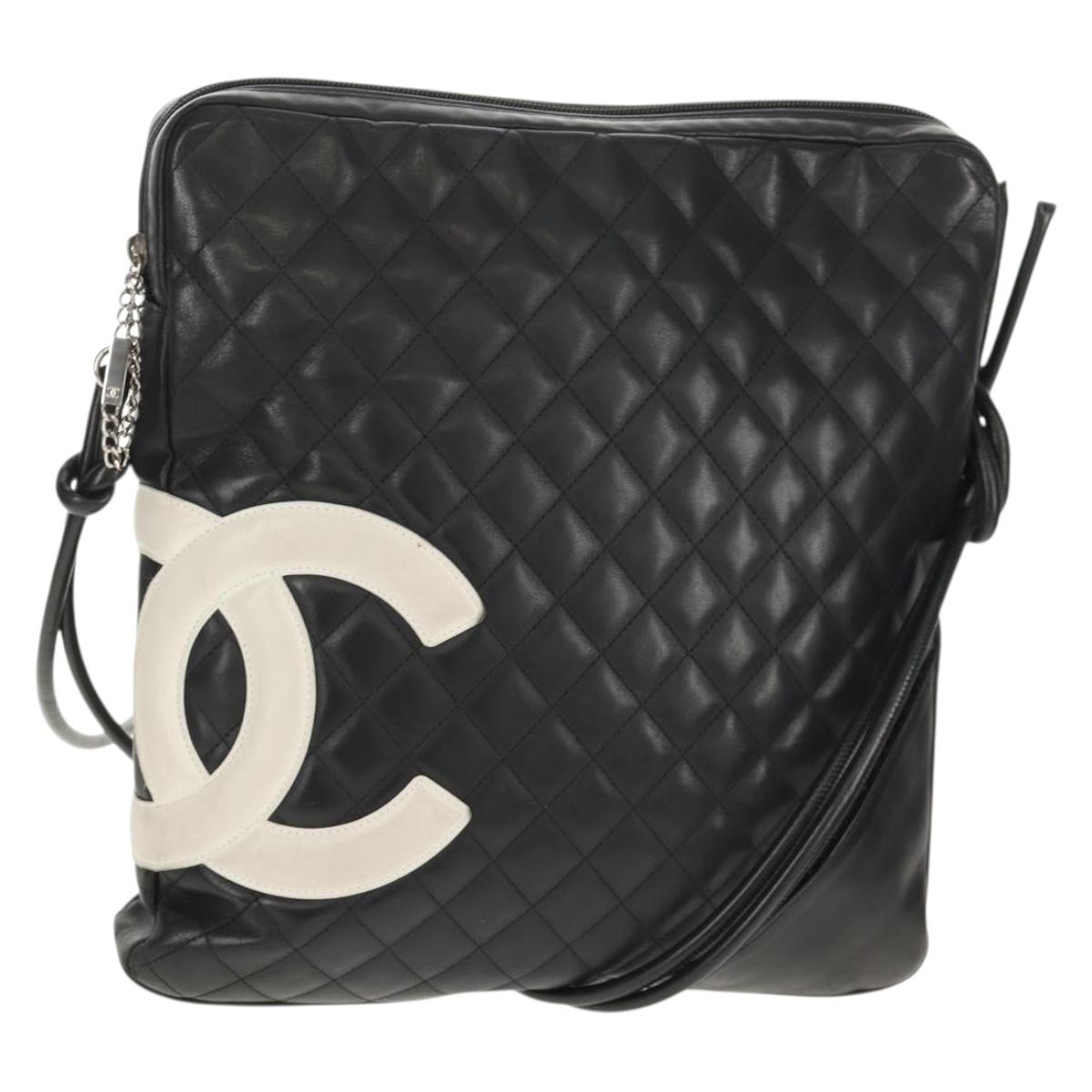 CHANEL Cambon Line Shoulder Bag Leather Black Silver CC Auth mr1637A
