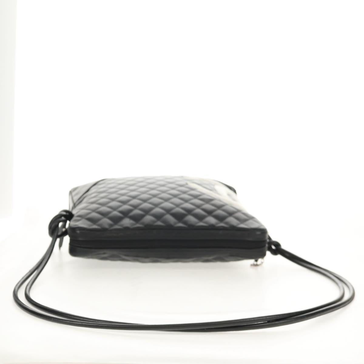 CHANEL Cambon Line Shoulder Bag Leather Black Silver CC Auth mr1637A