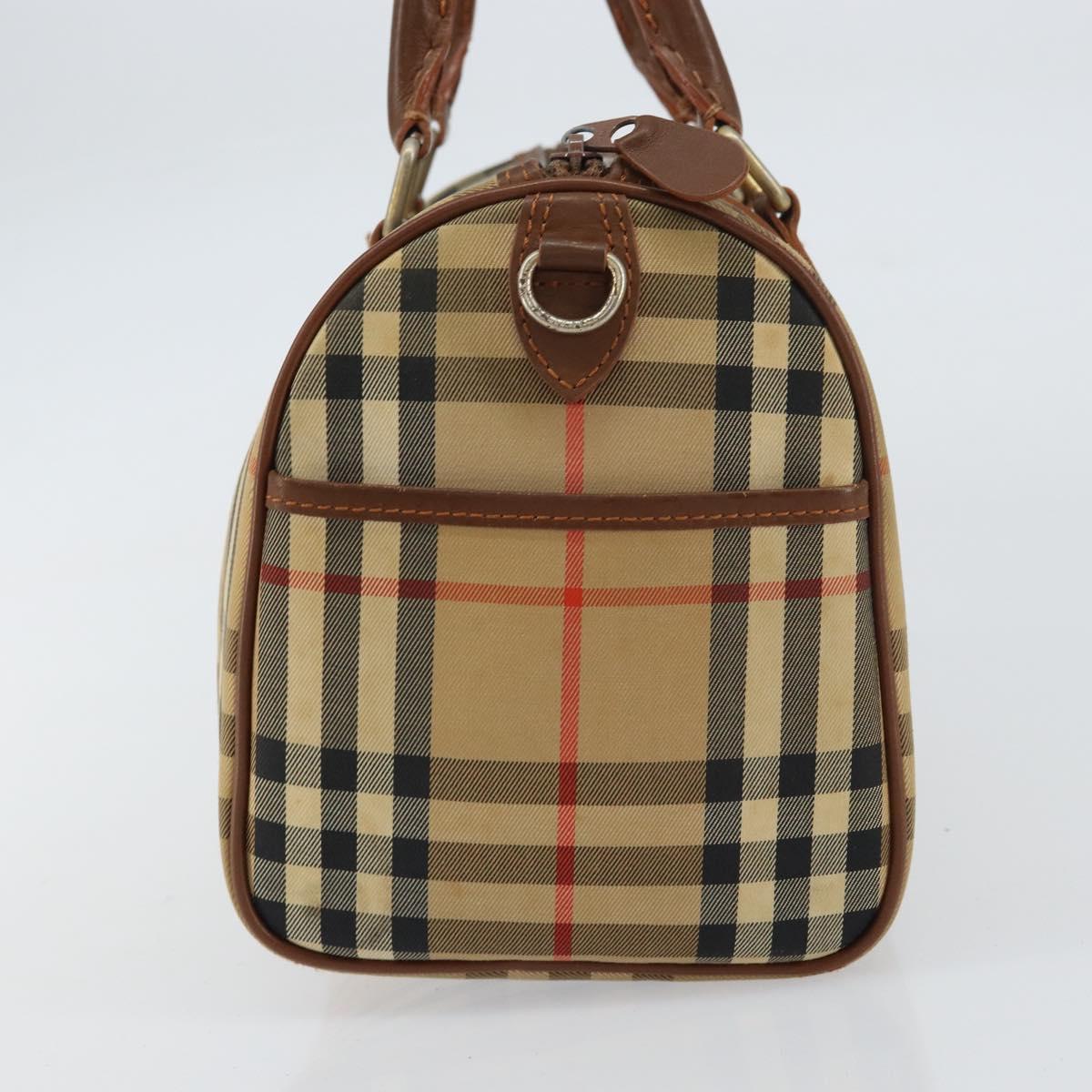 Burberrys Nova Check Hand Bag Canvas Leather Beige Gold Auth mr1638