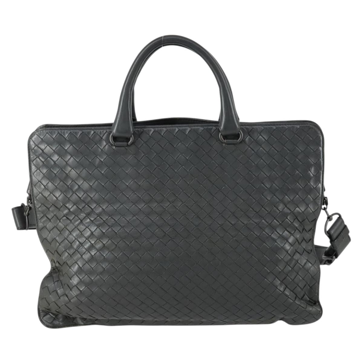 BOTTEGA VENETA INTRECCIATO Hand Bag Leather 2way Gray Auth mr1639