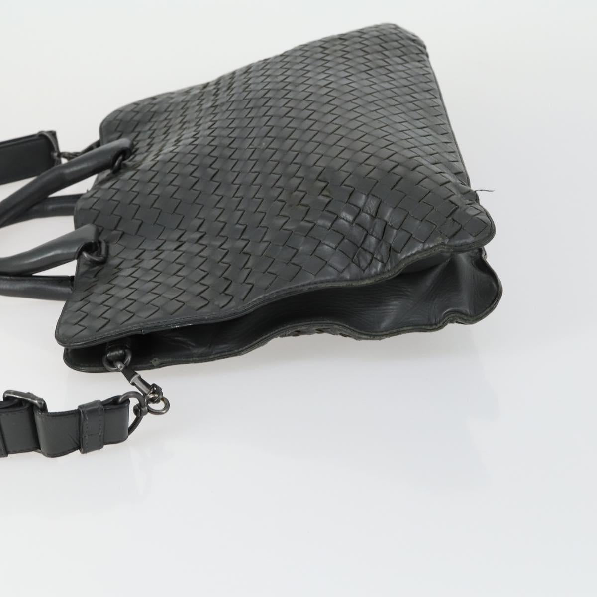 BOTTEGA VENETA INTRECCIATO Hand Bag Leather 2way Gray Auth mr1639