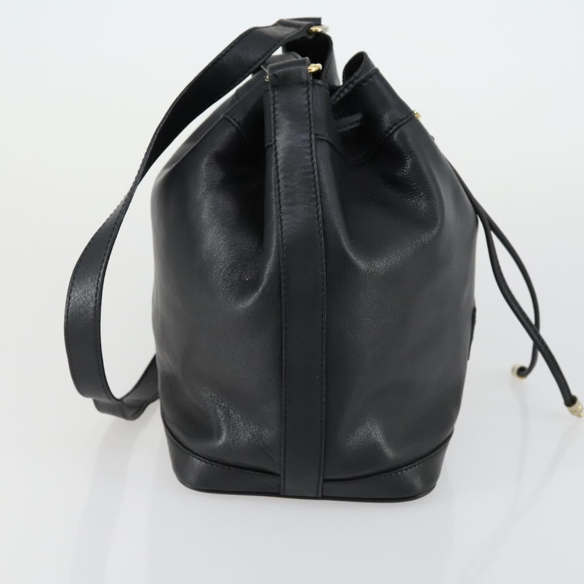 CELINE Shoulder Bag Leather Black Gold Auth mr1642