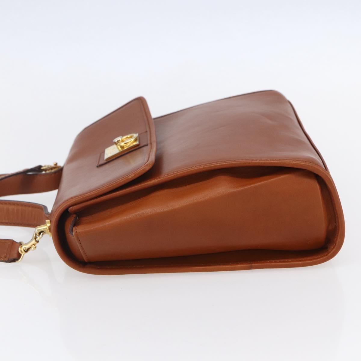 CELINE Hand Bag Leather 2way Brown gold Auth mr1643