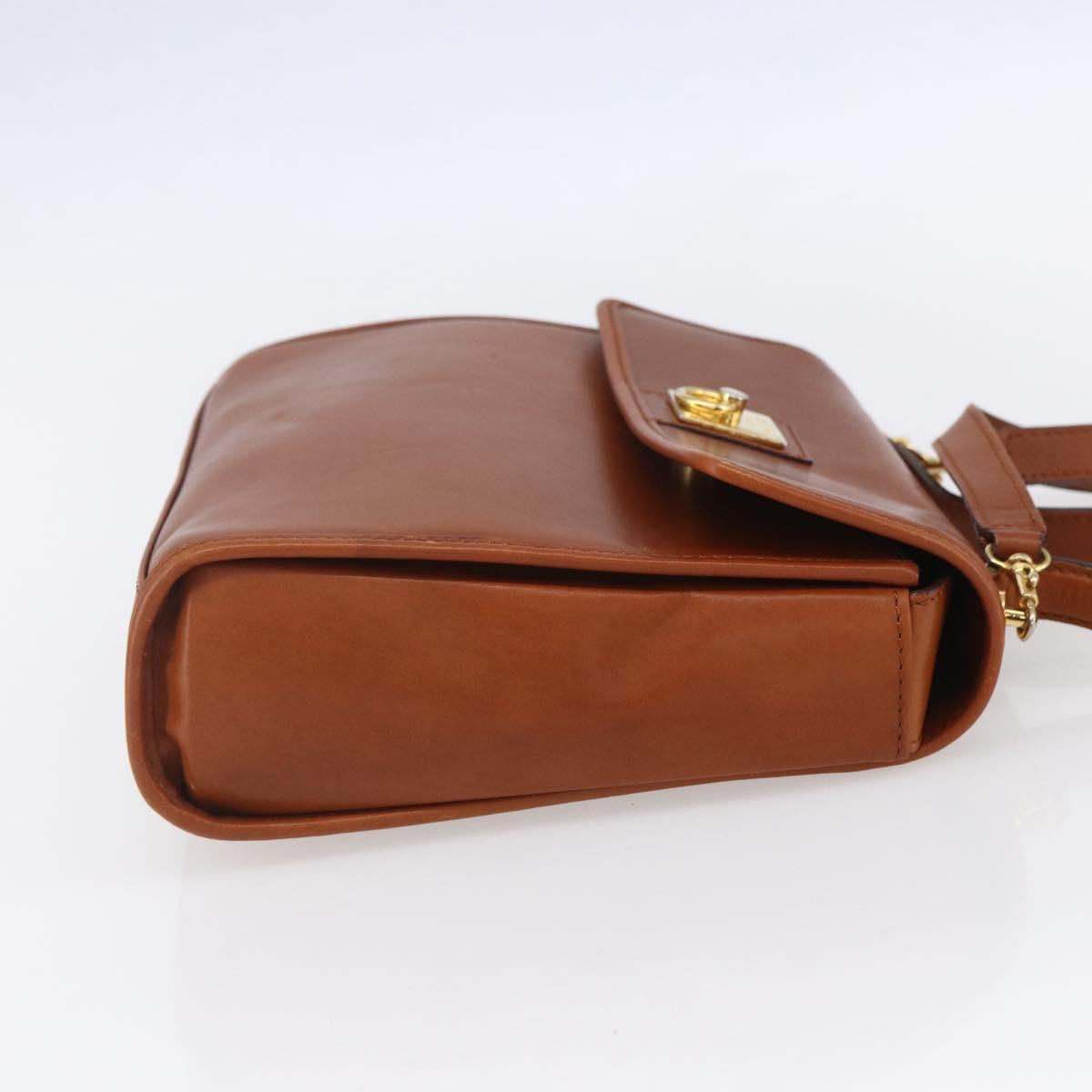CELINE Hand Bag Leather 2way Brown gold Auth mr1643