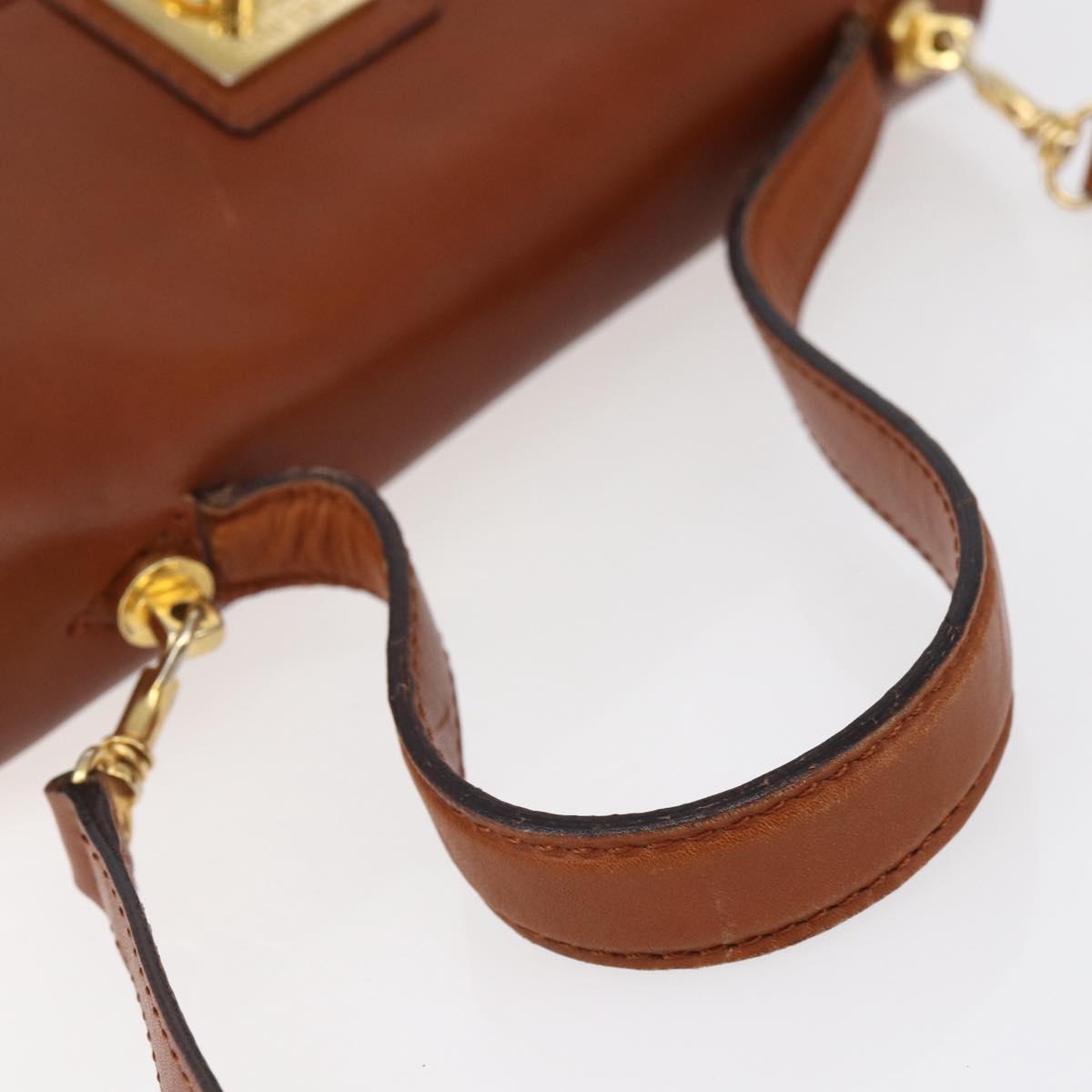 CELINE Hand Bag Leather 2way Brown gold Auth mr1643