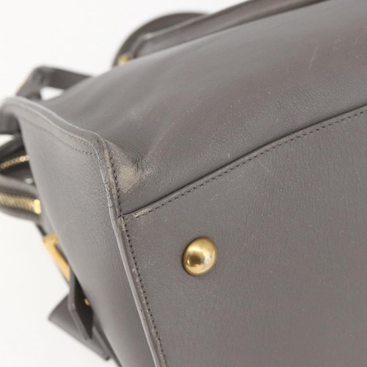 SAINT LAURENT Petit Cabas Hand Bag Leather 2way Gray Gold Auth mr1644