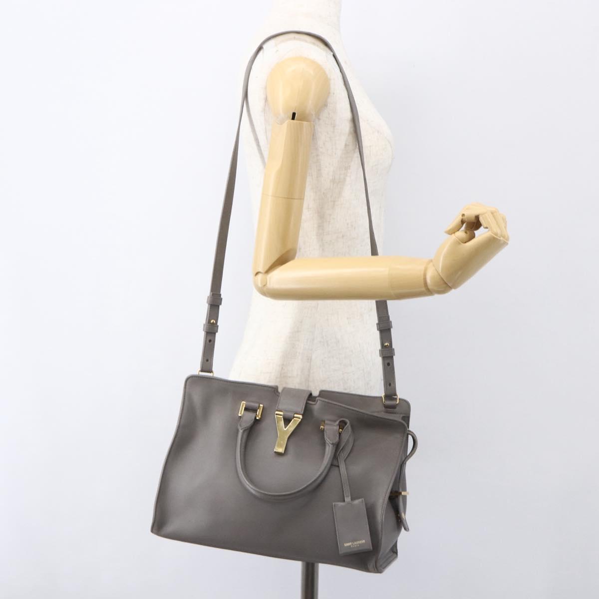 SAINT LAURENT Petit Cabas Hand Bag Leather 2way Gray Gold Auth mr1644