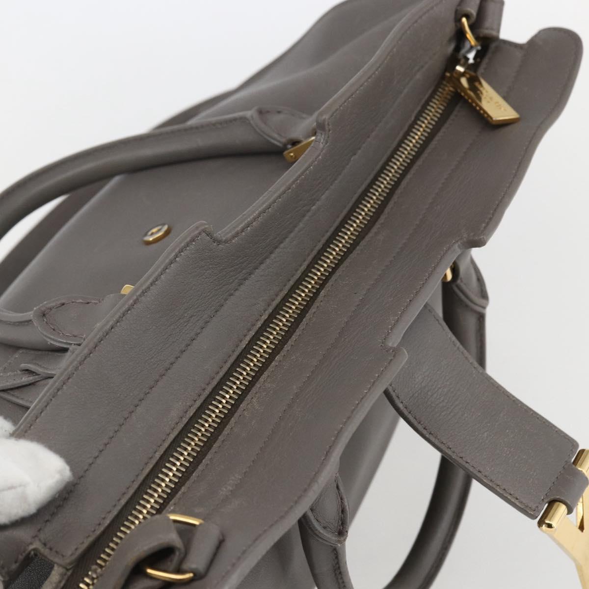 SAINT LAURENT Petit Cabas Hand Bag Leather 2way Gray Gold Auth mr1644