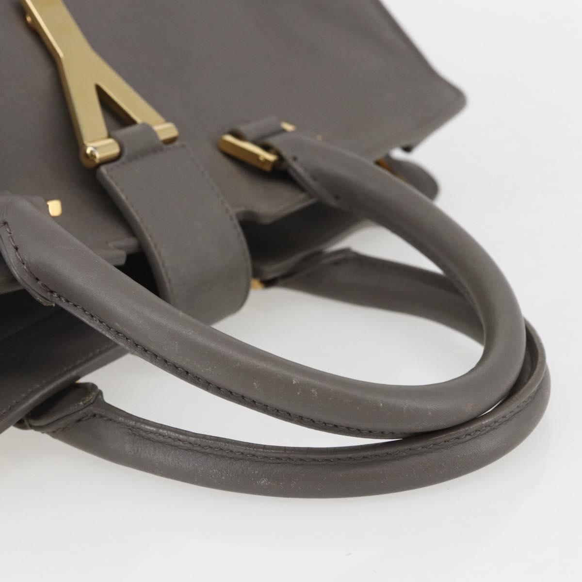 SAINT LAURENT Petit Cabas Hand Bag Leather 2way Gray Gold Auth mr1644
