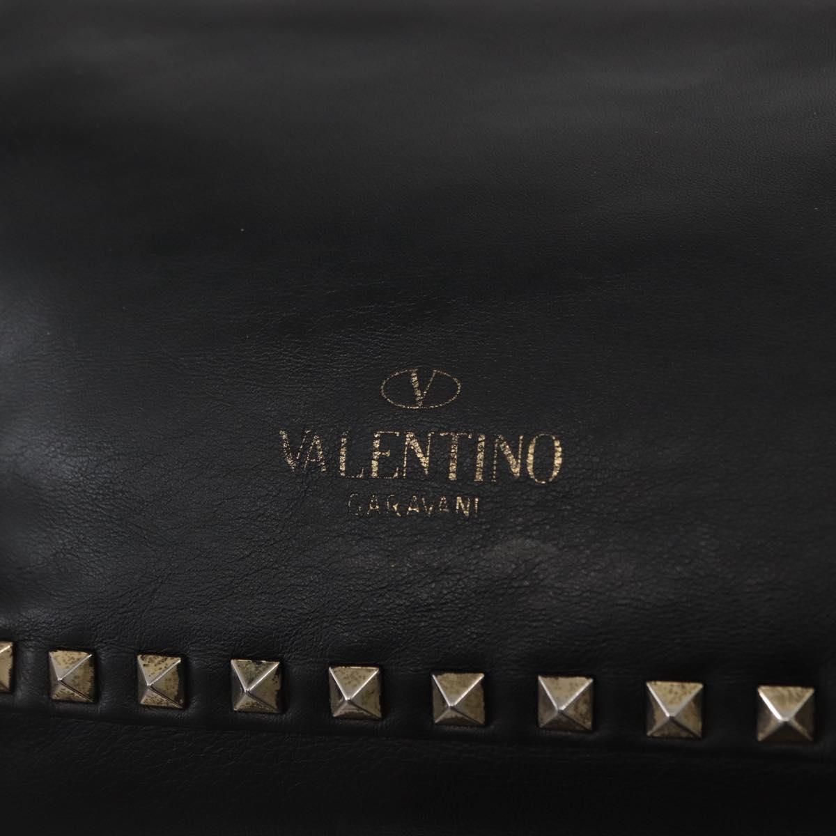 VALENTINO Studs Tote Bag Leather 2way Black Gold Silver Auth mr1645