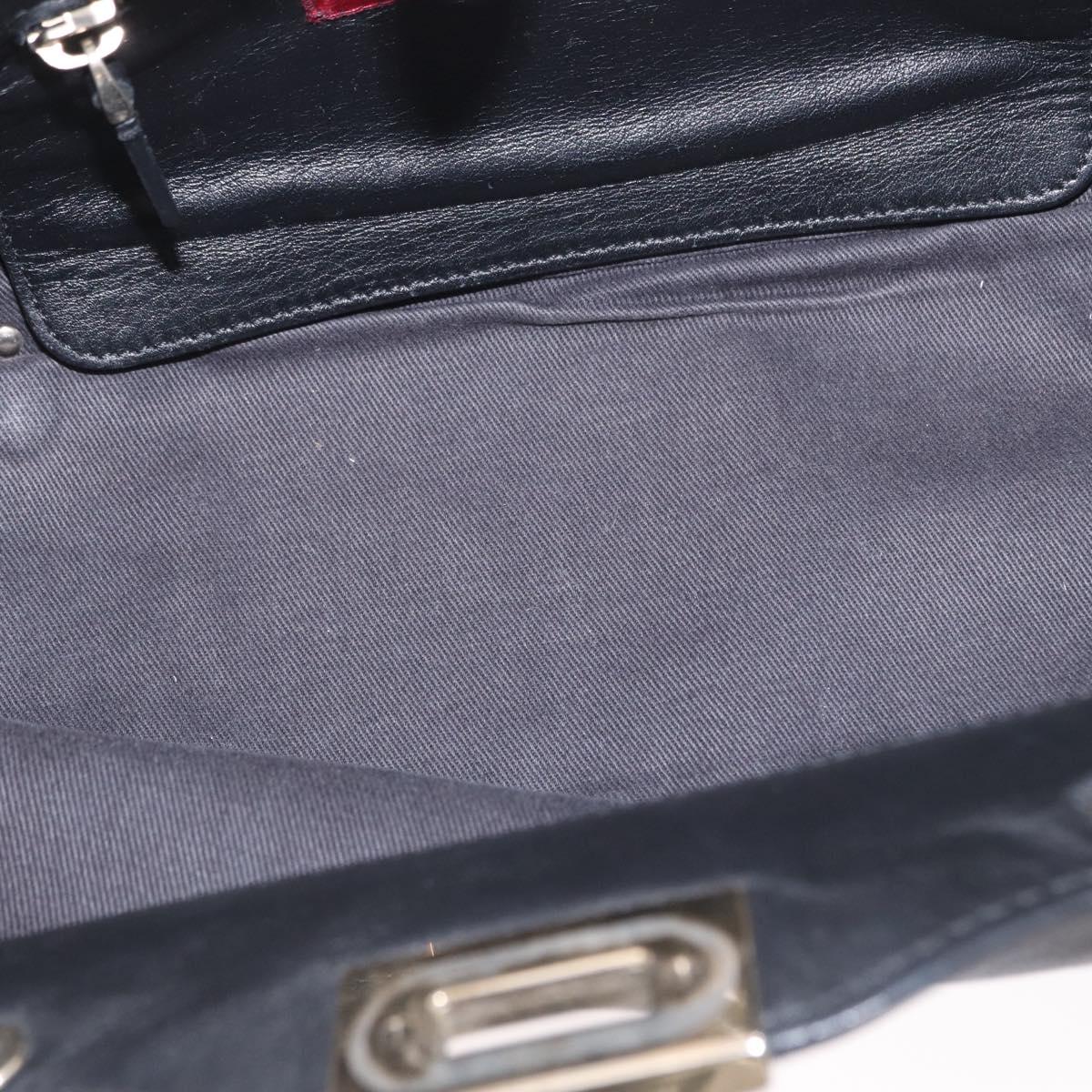 VALENTINO Studs Tote Bag Leather 2way Black Gold Silver Auth mr1645