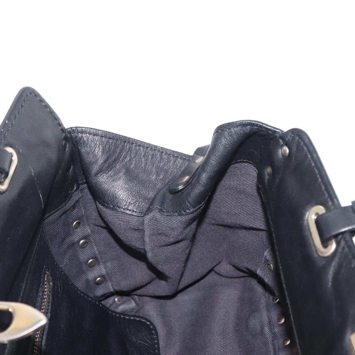 VALENTINO Studs Tote Bag Leather 2way Black Gold Silver Auth mr1645