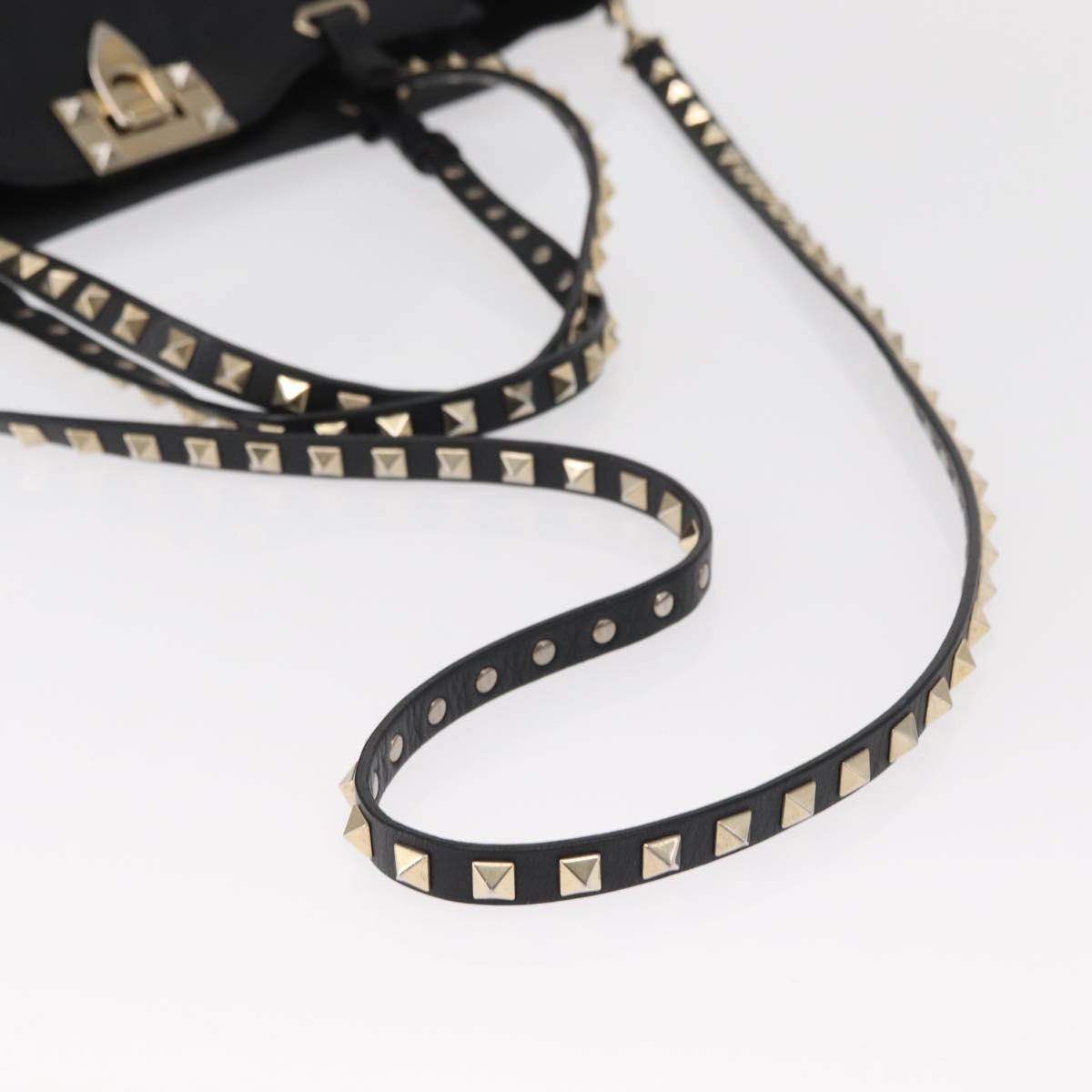 VALENTINO Studs Tote Bag Leather 2way Black Gold Silver Auth mr1645