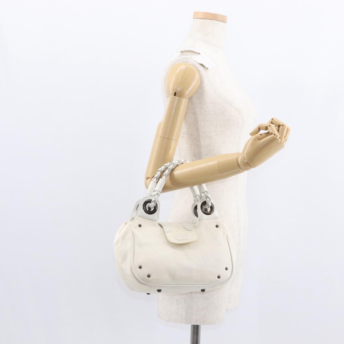 Chloe Hand Bag Canvas Leather White Auth mr1648