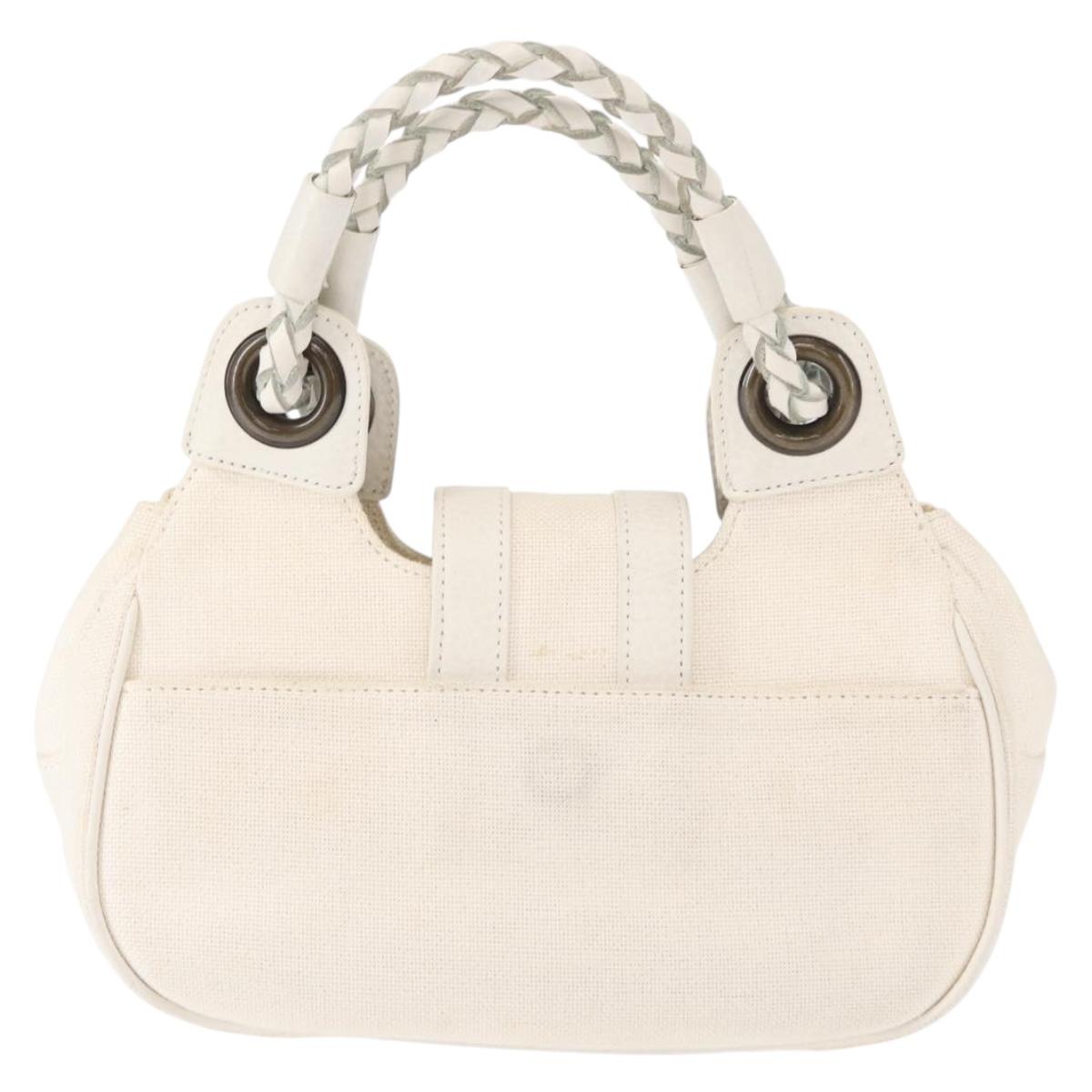 Chloe Hand Bag Canvas Leather White Auth mr1648