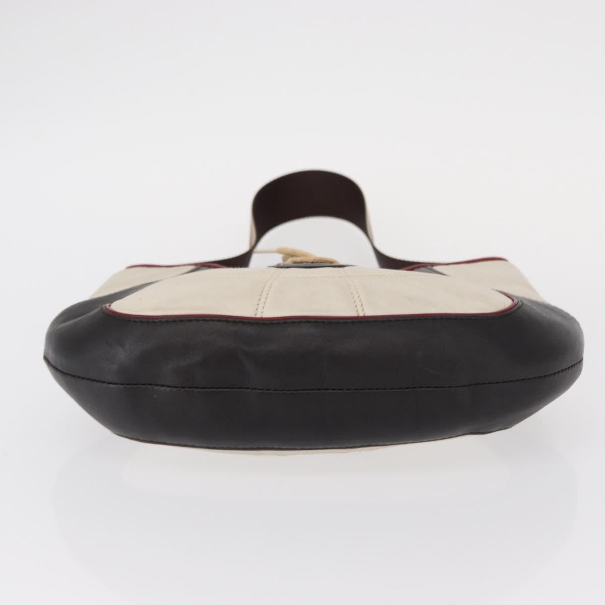 CELINE World Cup 2002 Shoulder Bag Leather White Black Silver Auth mr1649