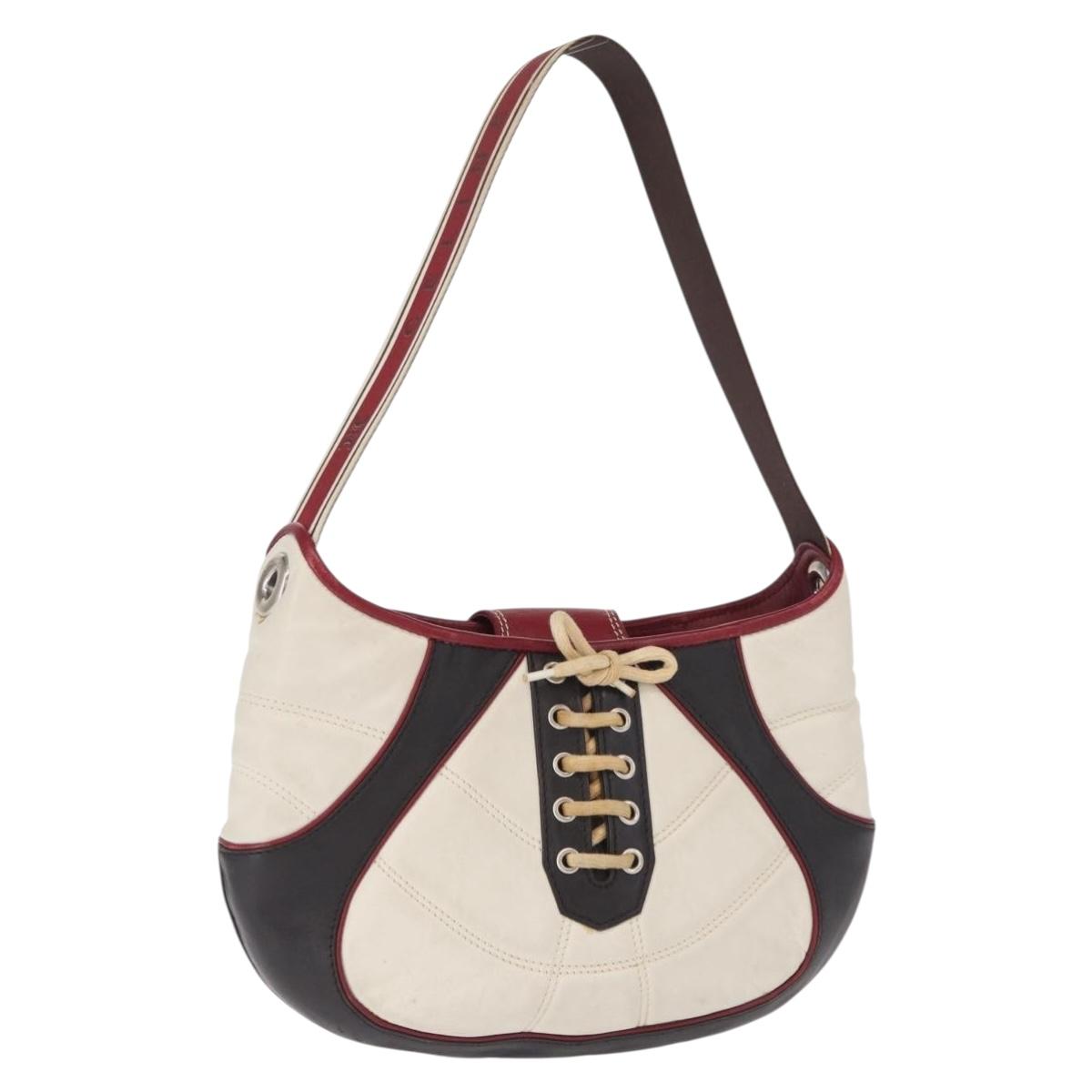 CELINE World Cup 2002 Shoulder Bag Leather White Black Silver Auth mr1649