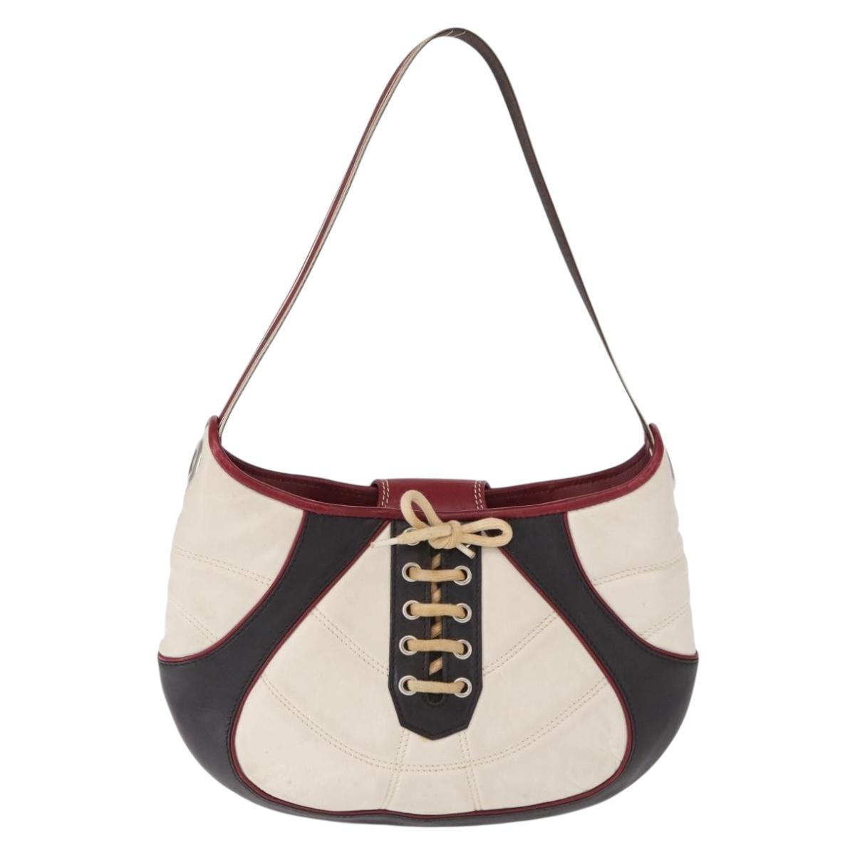 CELINE World Cup 2002 Shoulder Bag Leather White Black Silver Auth mr1649