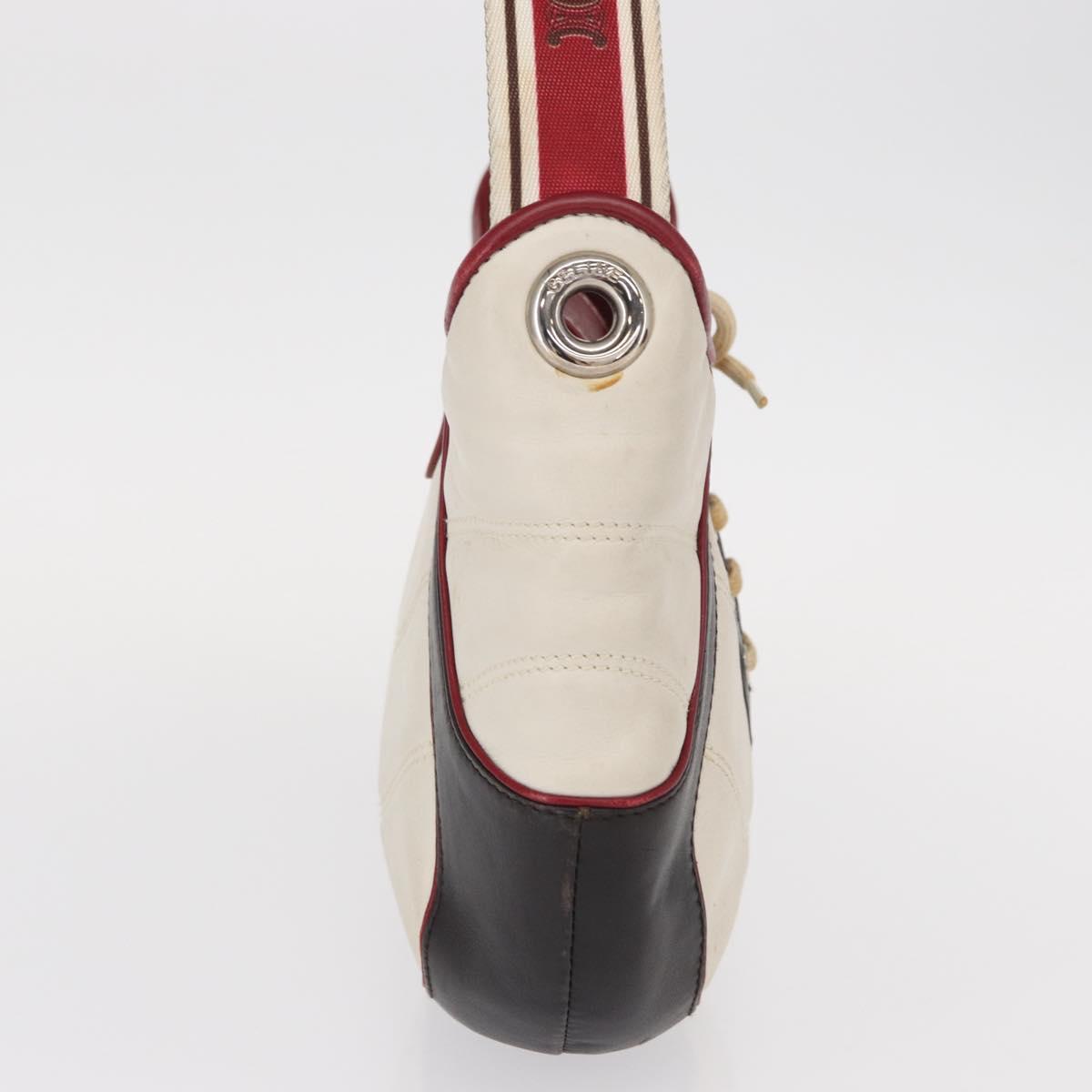 CELINE World Cup 2002 Shoulder Bag Leather White Black Silver Auth mr1649