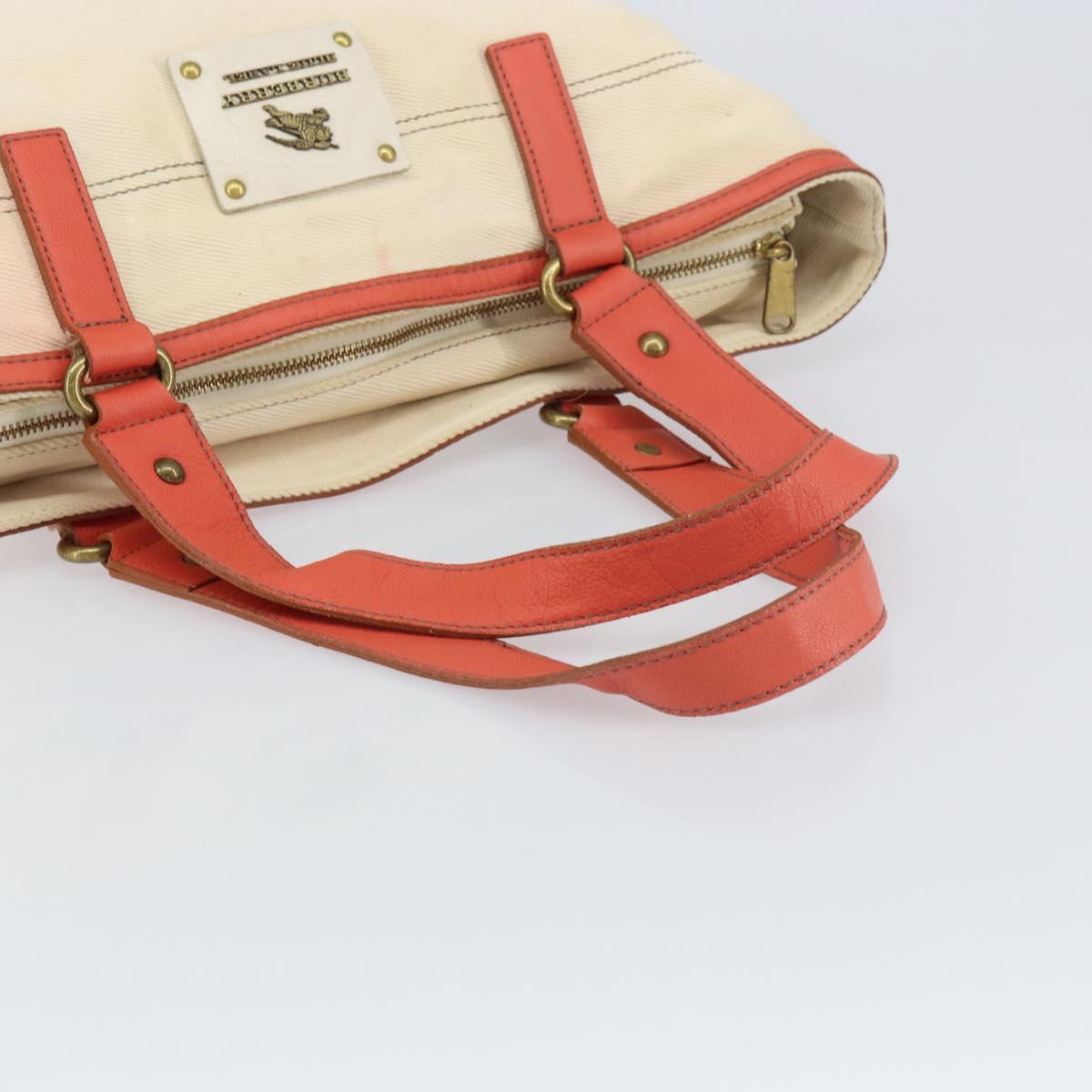 BURBERRY Blue Label Hand Bag Canvas Leather Beige Orange Auth mr1650