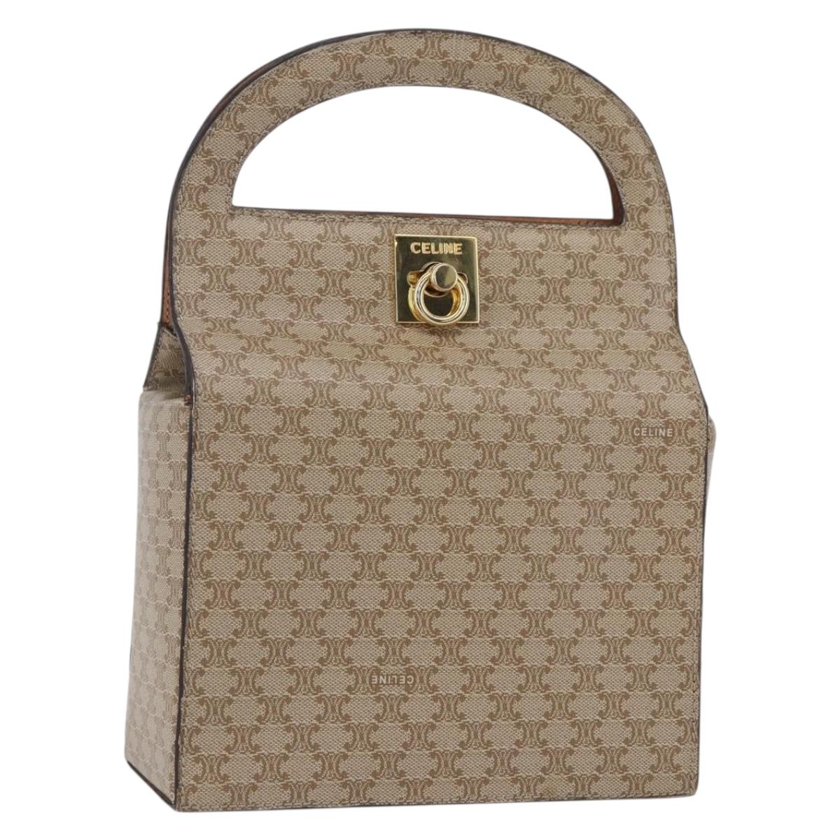 CELINE Macadam Canvas Hand Bag PVC Beige Gold Auth mr1651