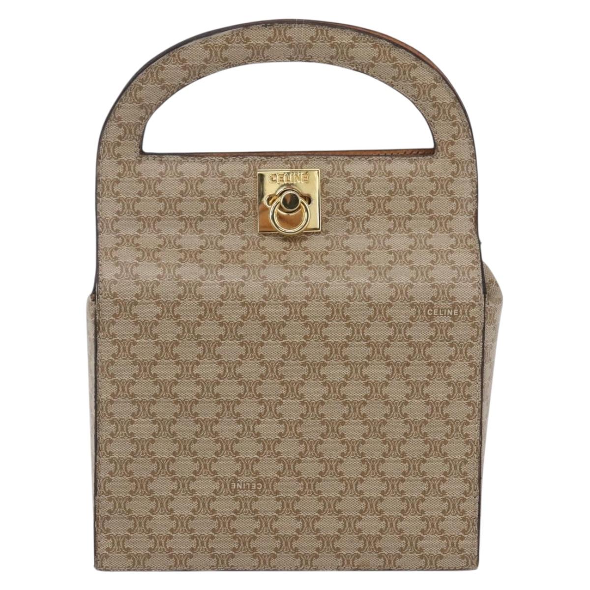 CELINE Macadam Canvas Hand Bag PVC Beige Gold Auth mr1651