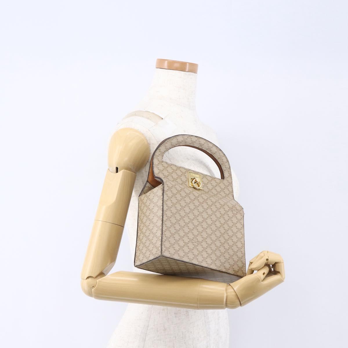 CELINE Macadam Canvas Hand Bag PVC Beige Gold Auth mr1651